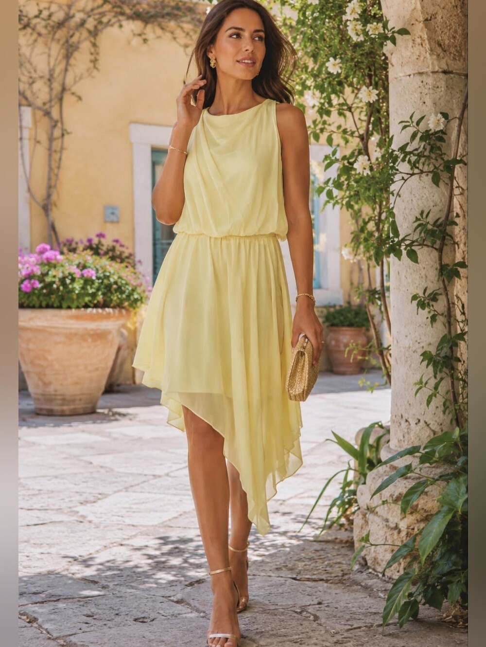 Made In Italy Viscose Sleeveless Asymmetrical Hem Dress
